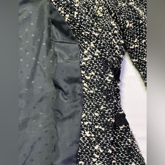 Gorgeous Nanette Lepore Black Cream Tweed Coat Jacket Ribbon Trim - L - Picture 12 of 15